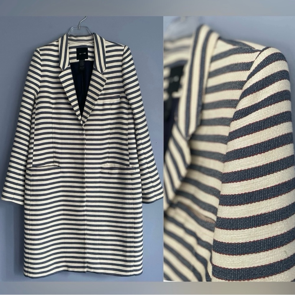 SMYTHE Navy & Red Stripes Cotton Blend Coat - 8 EUC